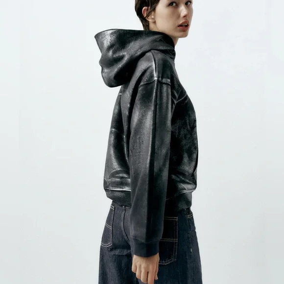 Zara Metallic Hoodie Sweatshirt - Picture 3 of 10